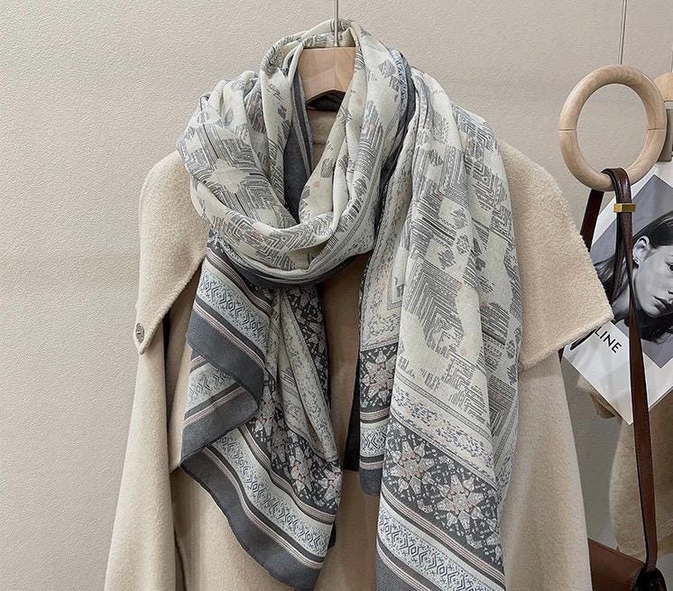 35x71 Inches Light Gray Memory: Classic Cotton Linen Scarf for Women, Minimalist Summer Sun Protection Shawl, Korean Style Long Wrap, 90x180