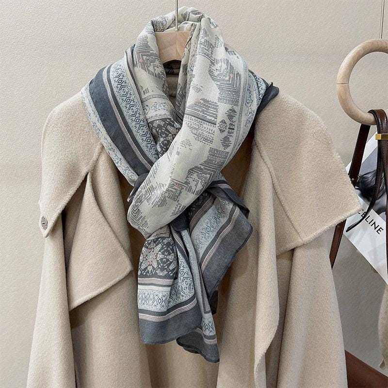 35x71 Inches Light Gray Memory: Classic Cotton Linen Scarf for Women, Minimalist Summer Sun Protection Shawl, Korean Style Long Wrap, 90x180