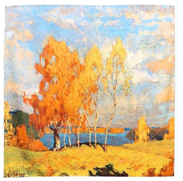 43x43 Inches Hangzhou Silk Oil Painting Satin Scarf, 100 Mulberry Silk Square Scarf for Women, Art Inspired Large Shawl & Wrap, 110x110cm