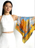 43x43 Inches Hangzhou Silk Oil Painting Satin Scarf, 100 Mulberry Silk Square Scarf for Women, Art Inspired Large Shawl & Wrap, 110x110cm