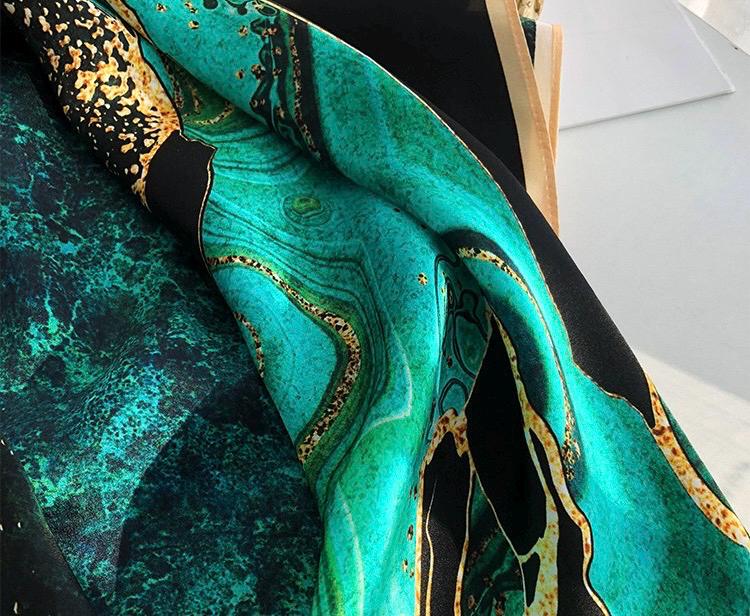 100% Mulberry Silk Scarf 26x26" 65x65CM, Aurora Green Silk Bandana, Hand Rolled Edge, Luxury Neck Scarf, Fashion Gift for Her