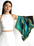100% Mulberry Silk Scarf 26x26" 65x65CM, Aurora Green Silk Bandana, Hand Rolled Edge, Luxury Neck Scarf, Fashion Gift for Her