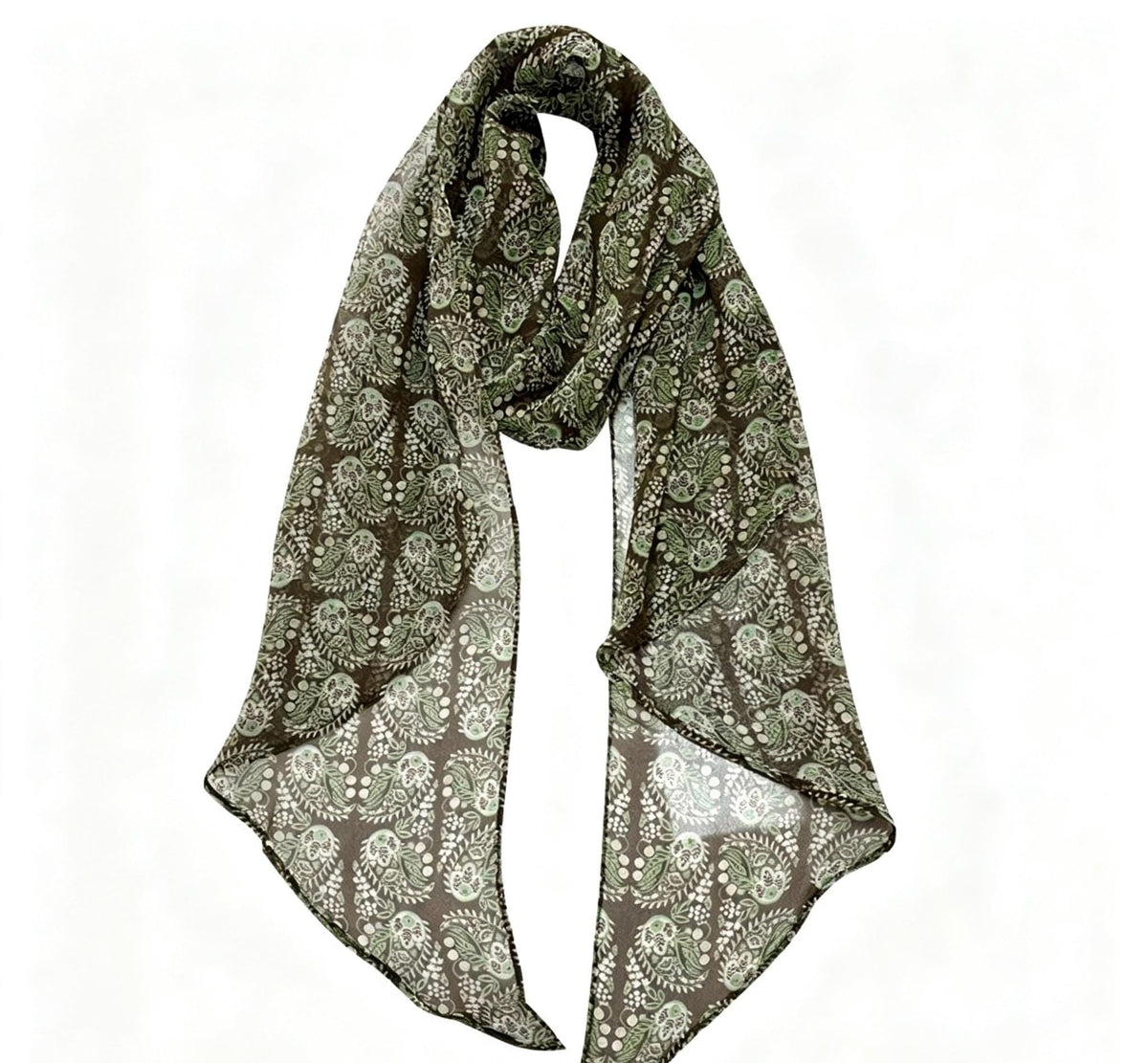 Colorful Leaves Silk Georgette Long Scarf 32x155cm, 100% Mulberry Silk Chiffon, Lightweight Foliage Print Shawl, Gift for Her
