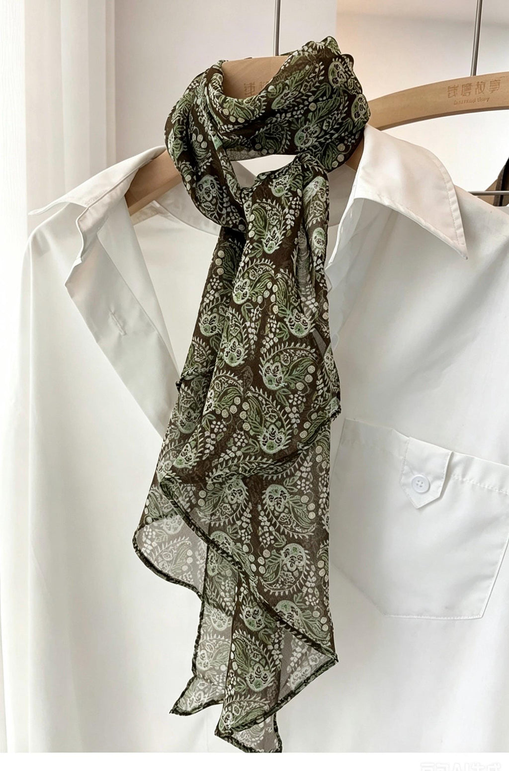Colorful Leaves Silk Georgette Long Scarf 32x155cm, 100% Mulberry Silk Chiffon, Lightweight Foliage Print Shawl, Gift for Her