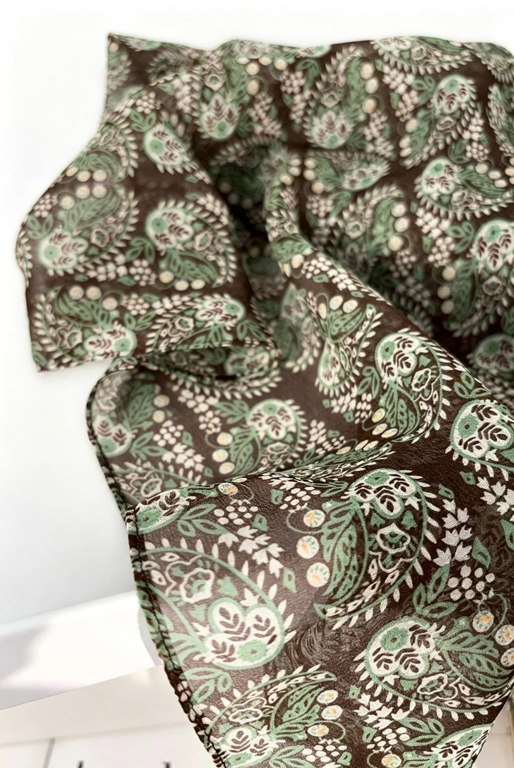 Colorful Leaves Silk Georgette Long Scarf 32x155cm, 100% Mulberry Silk Chiffon, Lightweight Foliage Print Shawl, Gift for Her