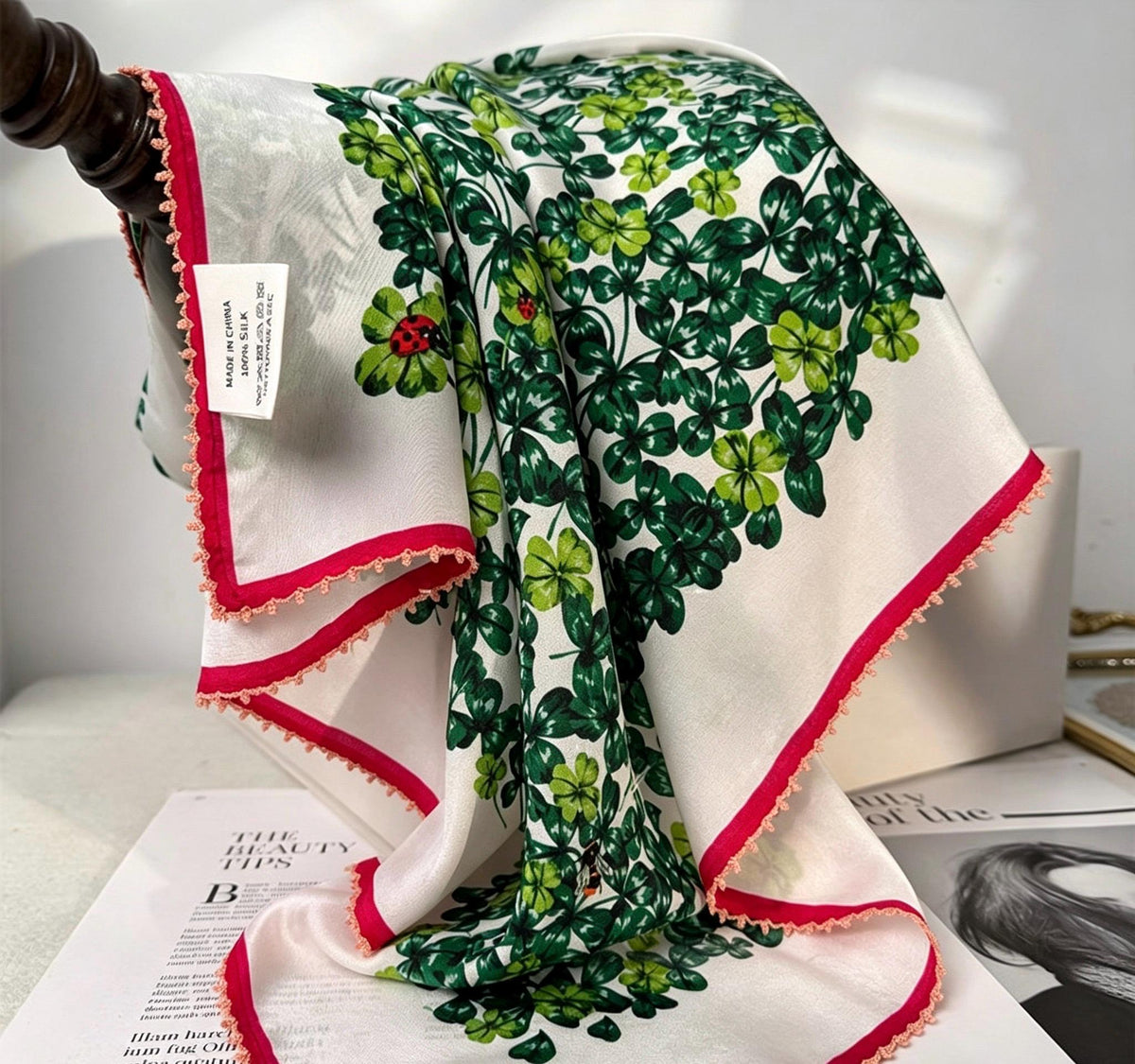 100% Mulberry Silk Scarf 26x26" 65x65CM, Summer Pastoral Hand Rolled Silk Crepe De Chine Square Scarf, Floral Silk Neck Scarf, Gift for Her