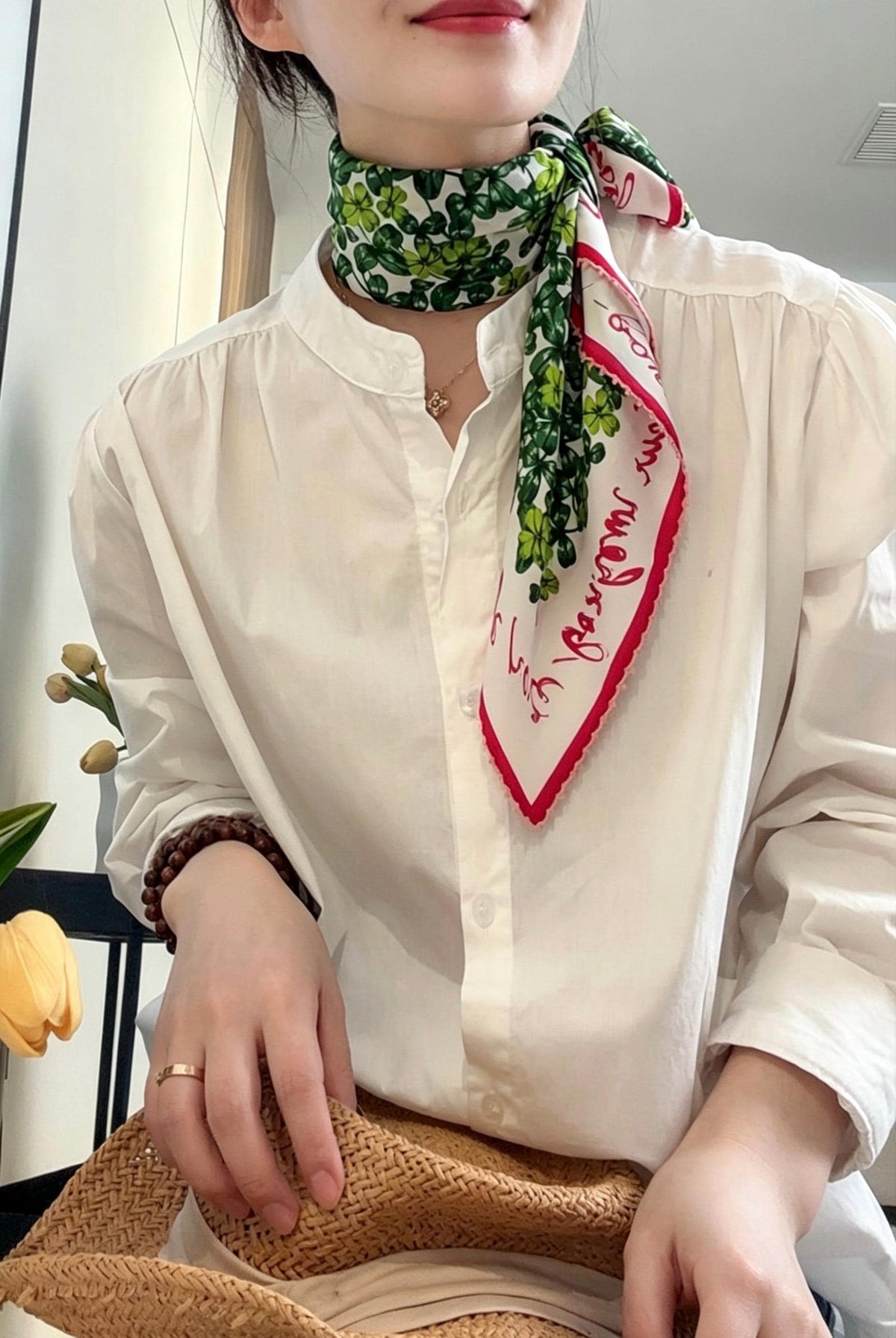 100% Mulberry Silk Scarf 26x26" 65x65CM, Summer Pastoral Hand Rolled Silk Crepe De Chine Square Scarf, Floral Silk Neck Scarf, Gift for Her