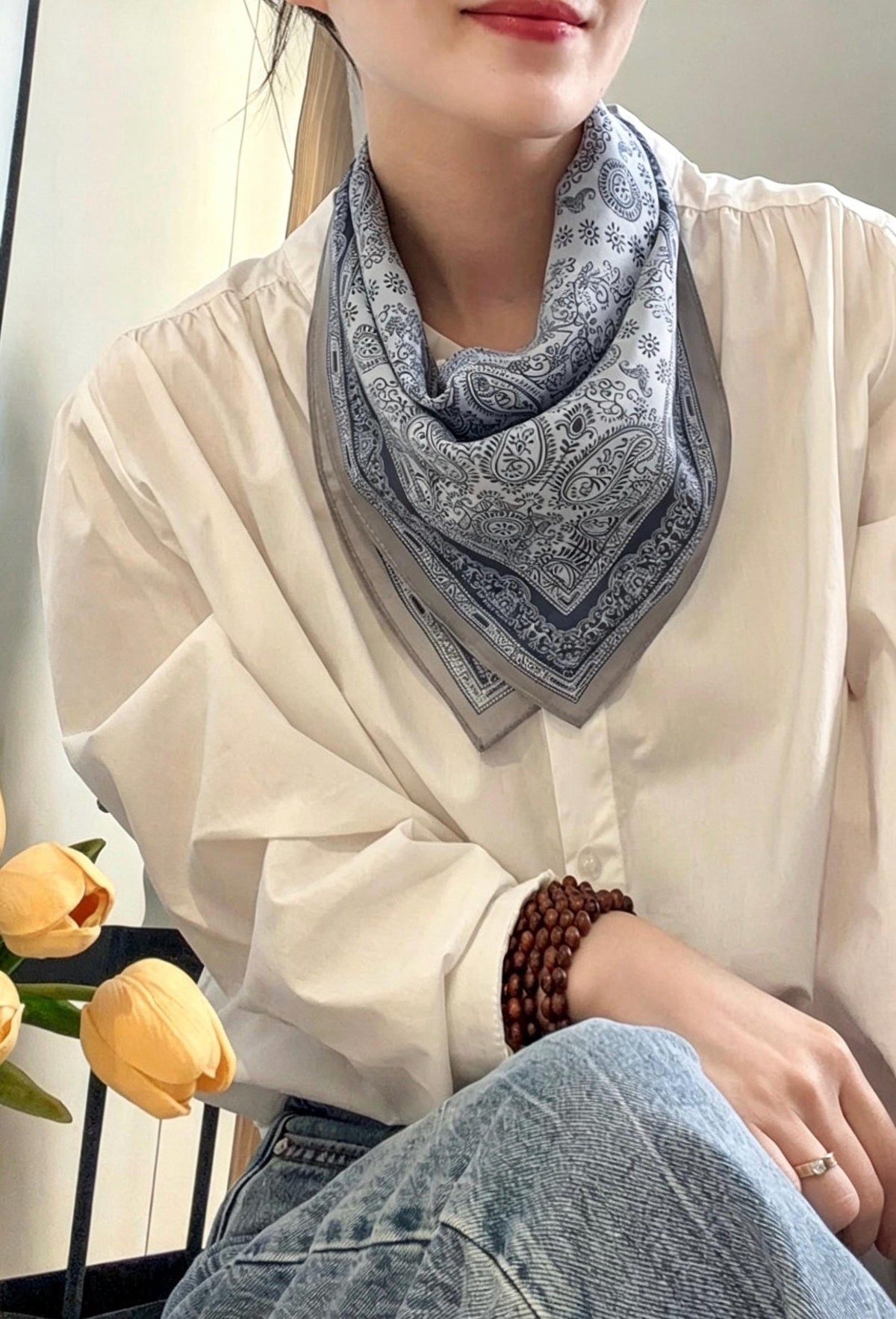 100% Mulberry Silk Scarf 26x26" 65x65CM, Sea Salt Blue Silk Crepe De Chine Square Scarf, Minimalist Neck Scarf, Gift for Her, Chic Wrap