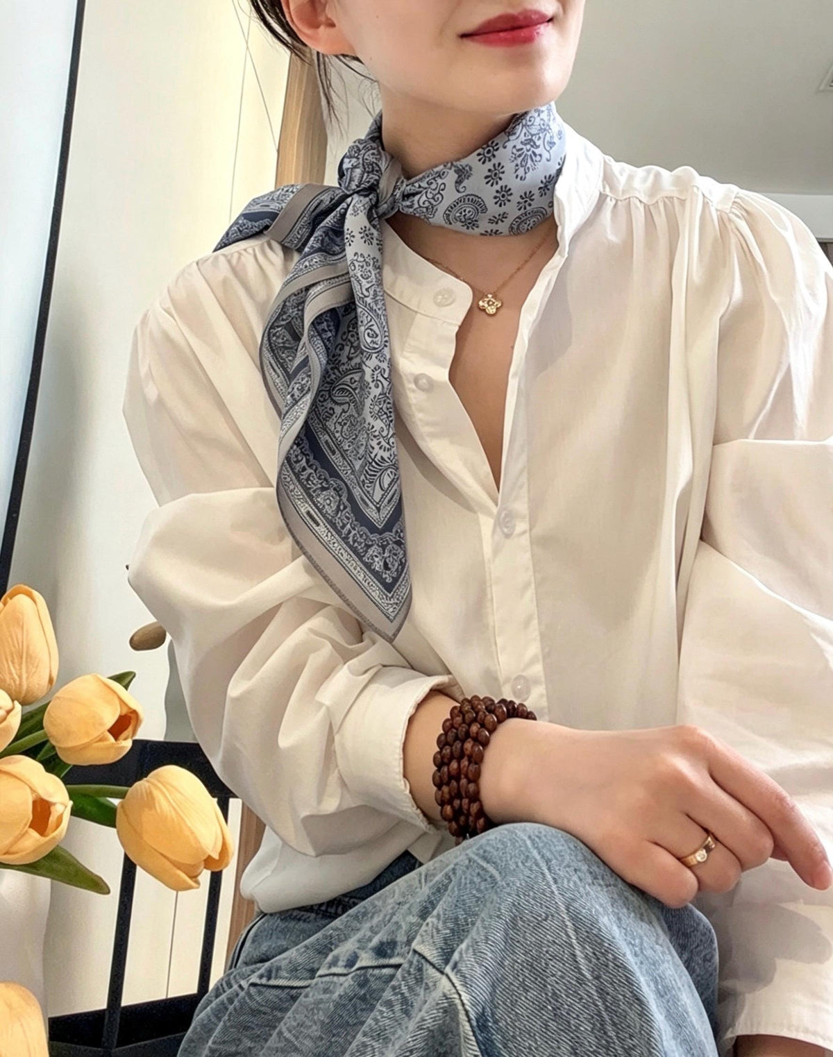100% Mulberry Silk Scarf 26x26" 65x65CM, Sea Salt Blue Silk Crepe De Chine Square Scarf, Minimalist Neck Scarf, Gift for Her, Chic Wrap