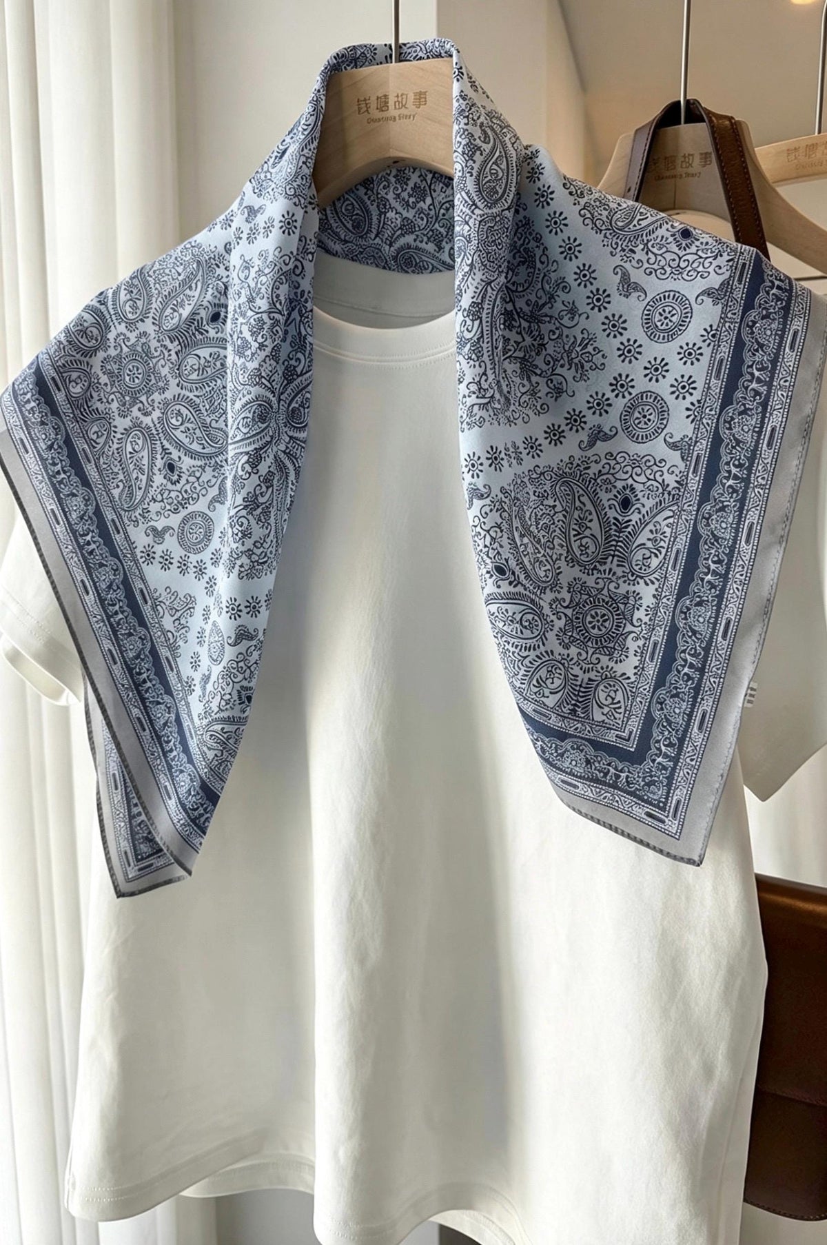 100% Mulberry Silk Scarf 26x26" 65x65CM, Sea Salt Blue Silk Crepe De Chine Square Scarf, Minimalist Neck Scarf, Gift for Her, Chic Wrap