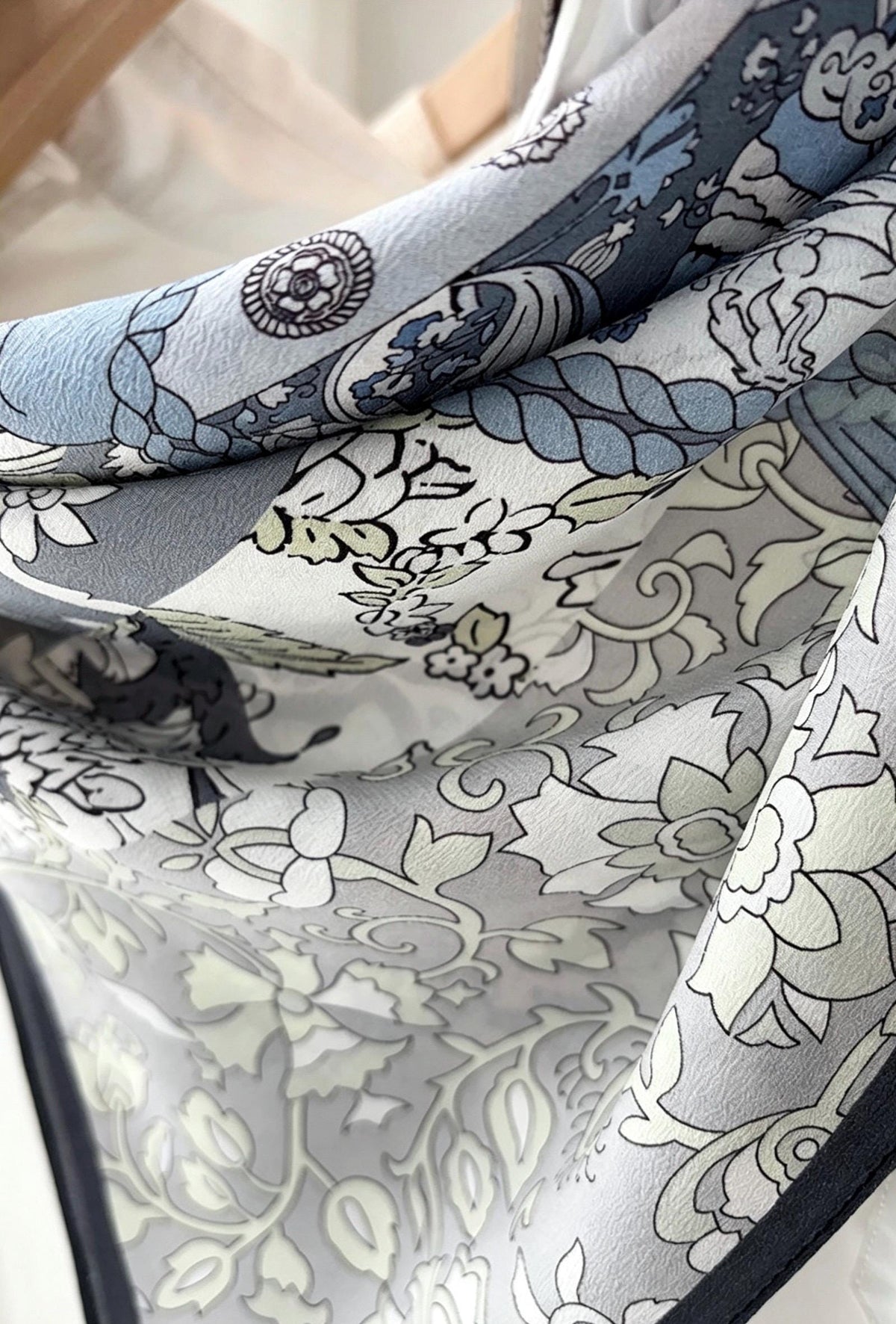 100% Mulberry Silk Scarf 25"x25" 65x65cm, Elegant Blue Crepe de Chine Silk Square, Premium Head Scarf, Chic Hand-Rolled Gift for Her