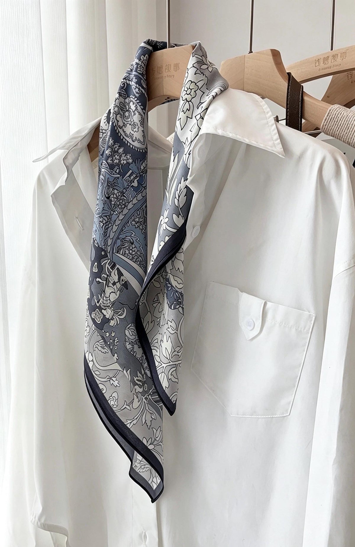 100% Mulberry Silk Scarf 25"x25" 65x65cm, Elegant Blue Crepe de Chine Silk Square, Premium Head Scarf, Chic Hand-Rolled Gift for Her