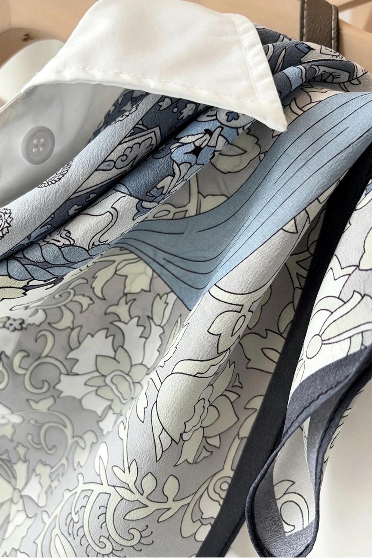 100% Mulberry Silk Scarf 25"x25" 65x65cm, Elegant Blue Crepe de Chine Silk Square, Premium Head Scarf, Chic Hand-Rolled Gift for Her