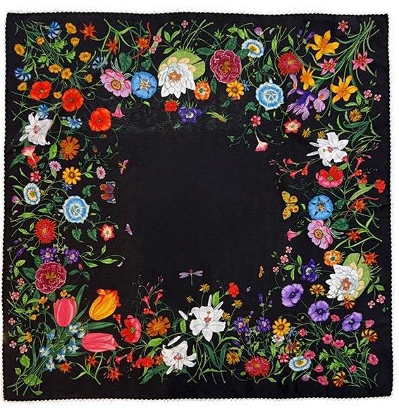 100% Silk Scarf 26"x26" 65x65cm, Spring Floral Mulberry Silk Crepe de Chine Square Scarf, Elegant Silk Head Wrap Bandana Neck Scarf
