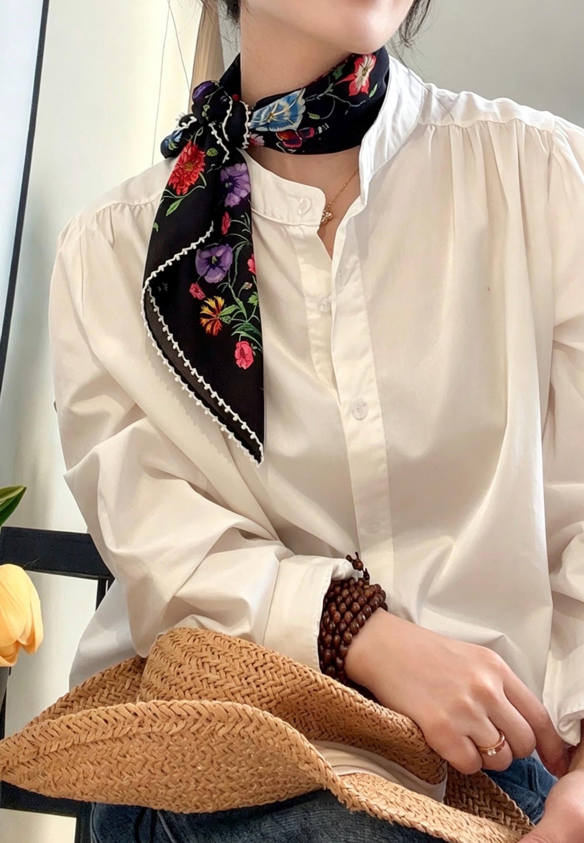 100% Silk Scarf 26"x26" 65x65cm, Spring Floral Mulberry Silk Crepe de Chine Square Scarf, Elegant Silk Head Wrap Bandana Neck Scarf