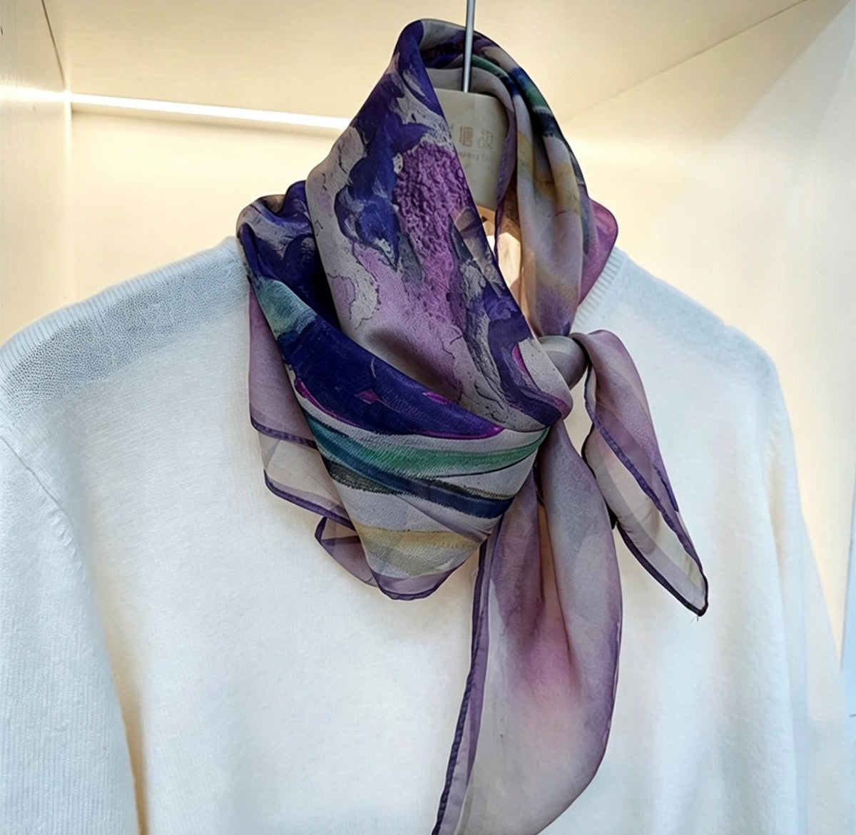 100% Silk Scarf 26"x26" 65x65cm, Gambiered Gauze Square Scarf, Neo Chinese Style Silk Wrap, Shulang Dye Botanical Neck Scarf