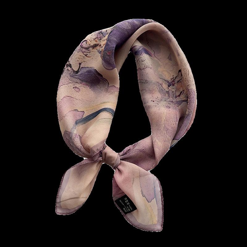 100% Silk Scarf 26"x26" 65x65cm, Gambiered Gauze Square Scarf, Neo Chinese Style Silk Wrap, Shulang Dye Botanical Neck Scarf
