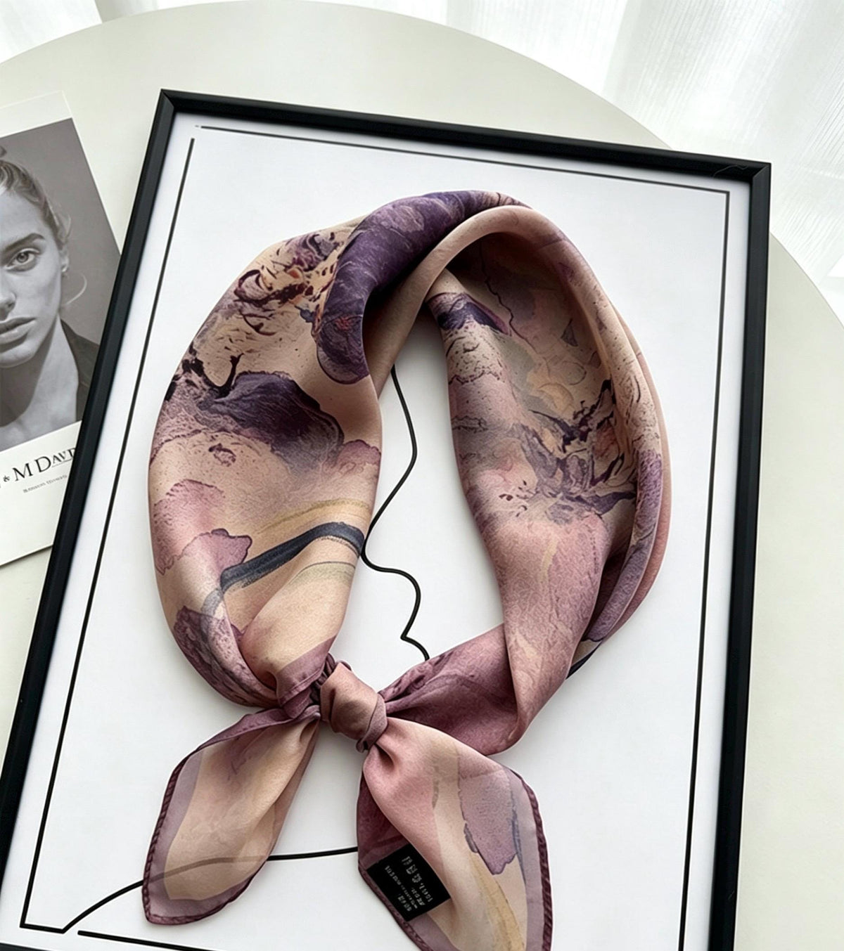 100% Silk Scarf 26"x26" 65x65cm, Gambiered Gauze Square Scarf, Neo Chinese Style Silk Wrap, Shulang Dye Botanical Neck Scarf