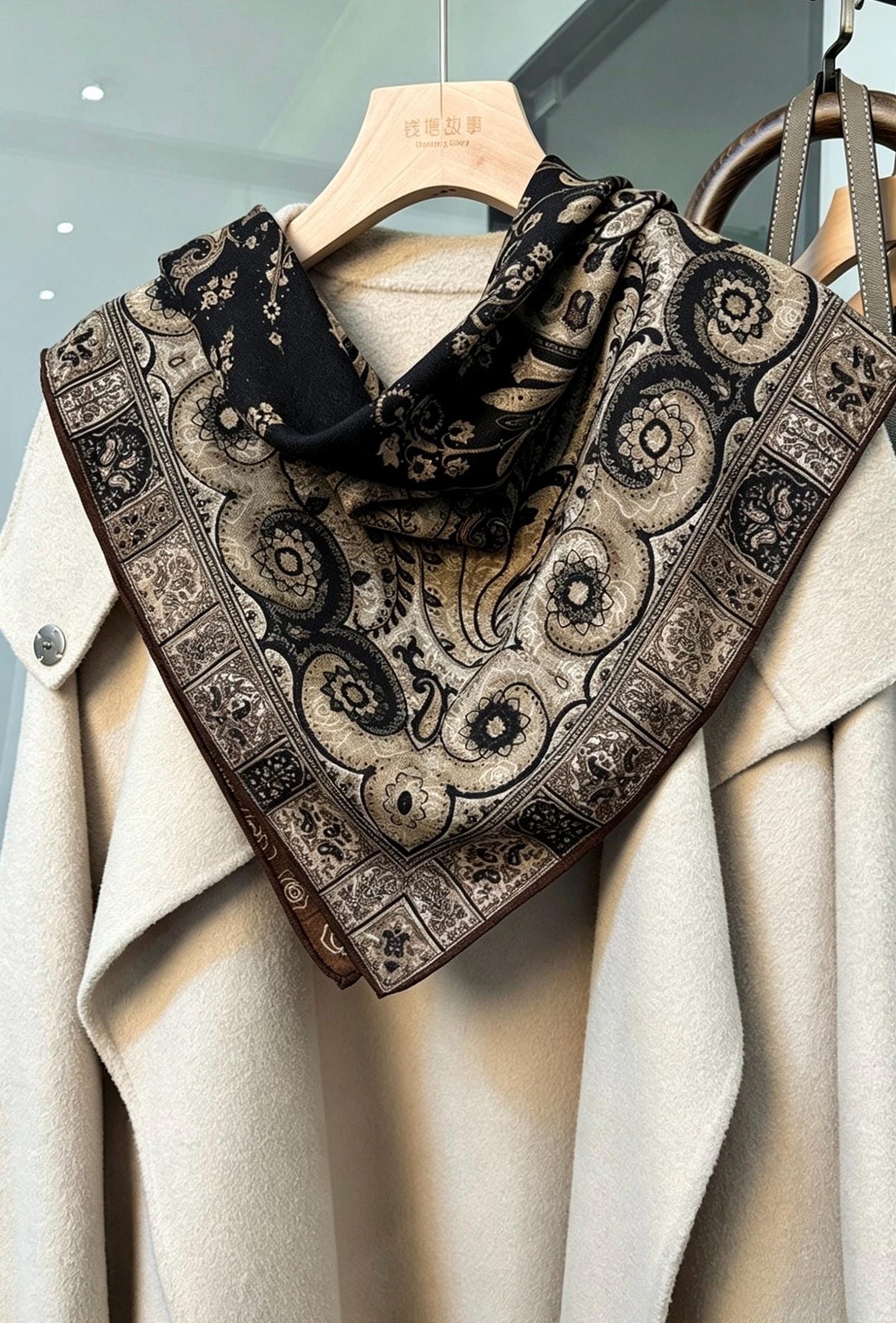 100% Mulberry Silk Scarf 35"x35" 88x88cm, Italian Style Luxury Silk Wool Large Square Scarf, Premium Shawl Wrap, Gift for Her, Chic Beige