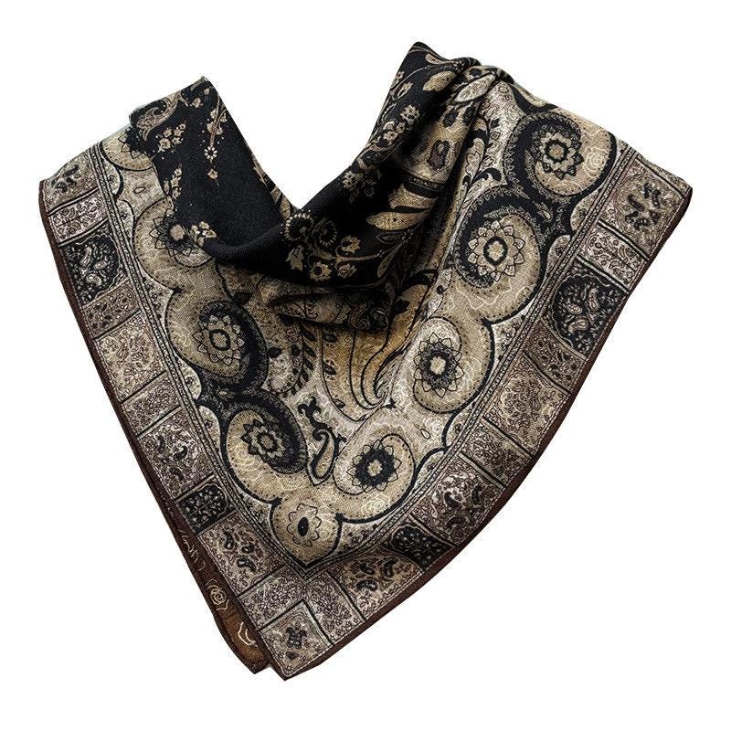 100% Mulberry Silk Scarf 35"x35" 88x88cm, Italian Style Luxury Silk Wool Large Square Scarf, Premium Shawl Wrap, Gift for Her, Chic Beige