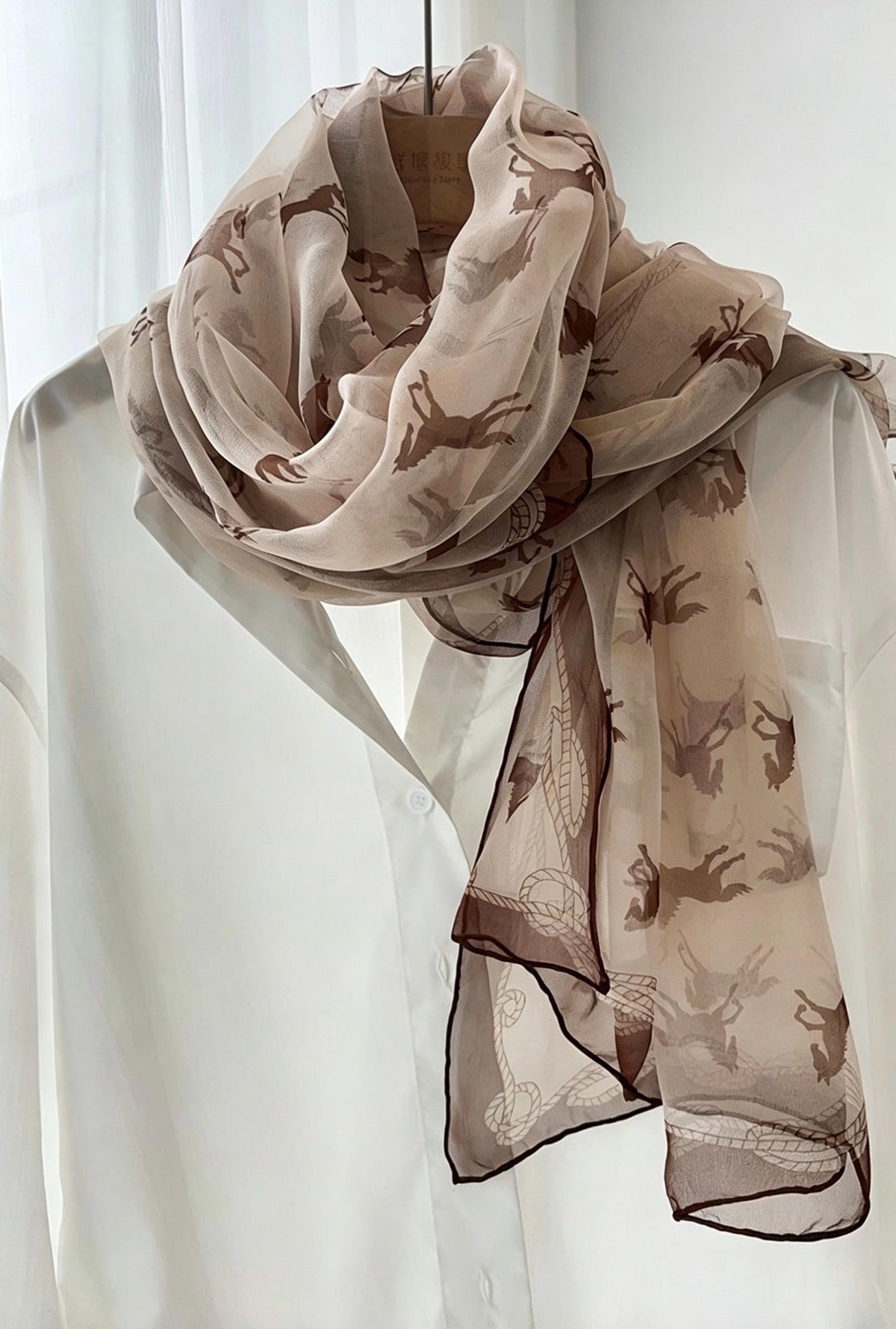 100% Mulberry Silk Scarf 35"x75" 88x190cm, Cream Pony Georgette Silk Shawl, Long Summer Sunscreen Wrap, Lightweight Floral Scarf for