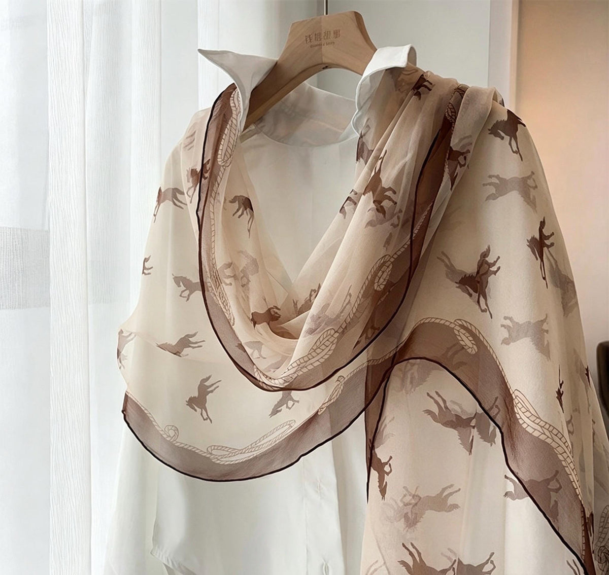 100% Mulberry Silk Scarf 35"x75" 88x190cm, Cream Pony Georgette Silk Shawl, Long Summer Sunscreen Wrap, Lightweight Floral Scarf for