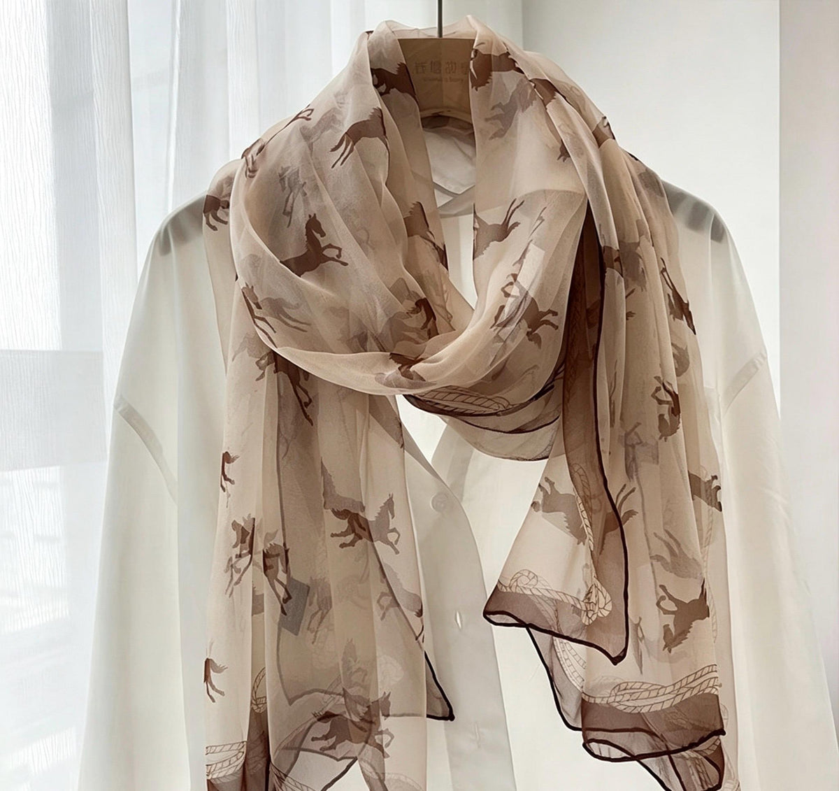 100% Mulberry Silk Scarf 35"x75" 88x190cm, Cream Pony Georgette Silk Shawl, Long Summer Sunscreen Wrap, Lightweight Floral Scarf for
