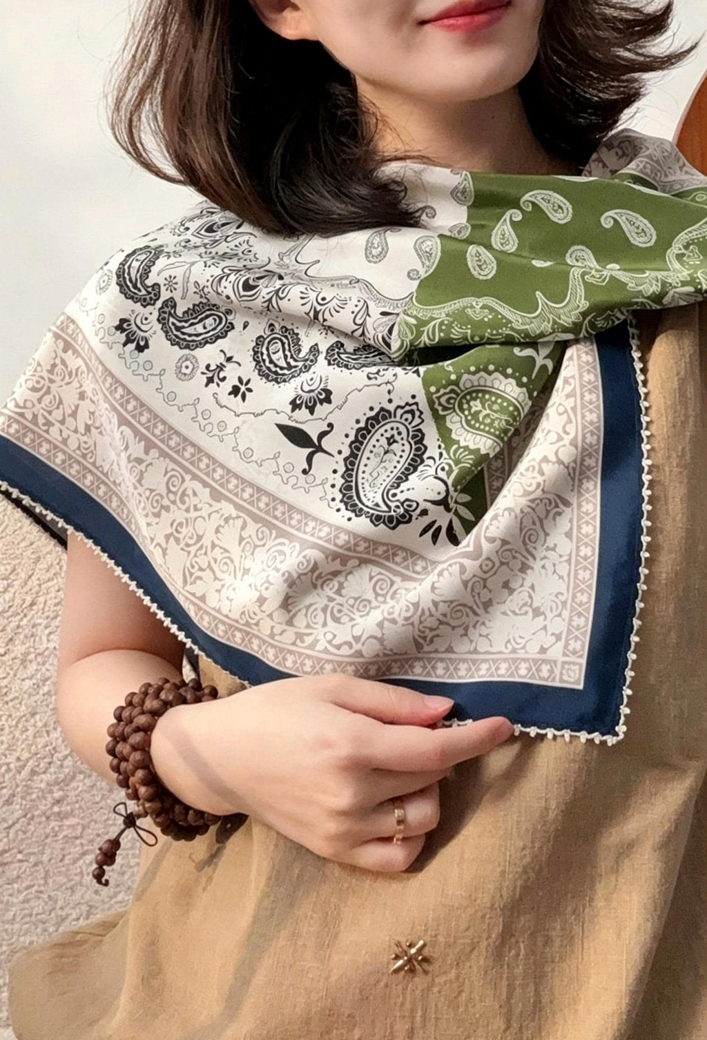 100% Mulberry Silk Scarf 26"x26" 65x65cm, Paisley Crepe de Chine Scarf, Retro Old Money Aesthetic Neck Tie, Elegant Teal Blue Square Wrap