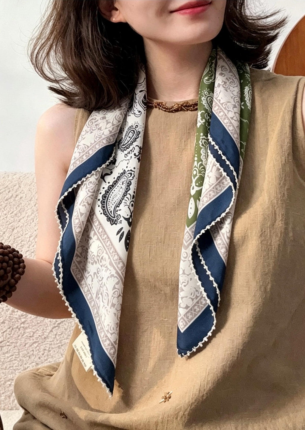 100% Mulberry Silk Scarf 26"x26" 65x65cm, Paisley Crepe de Chine Scarf, Retro Old Money Aesthetic Neck Tie, Elegant Teal Blue Square Wrap