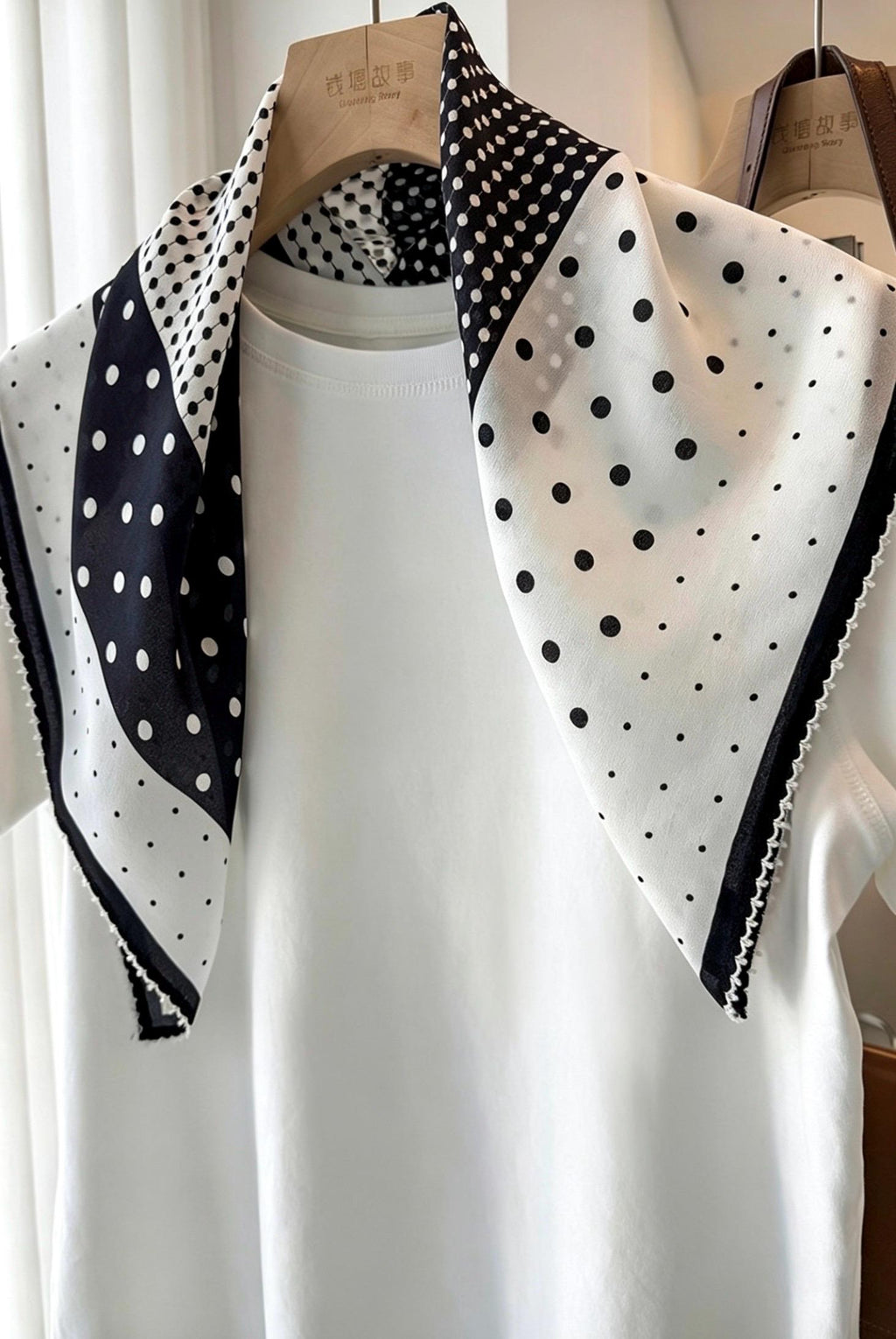 100% Silk Wool Scarf 26"x26" 65x65cm, Black White Polka Dot Silk Square Scarf, Minimalist Neck Head Scarf, French Elegance Bandana Gift