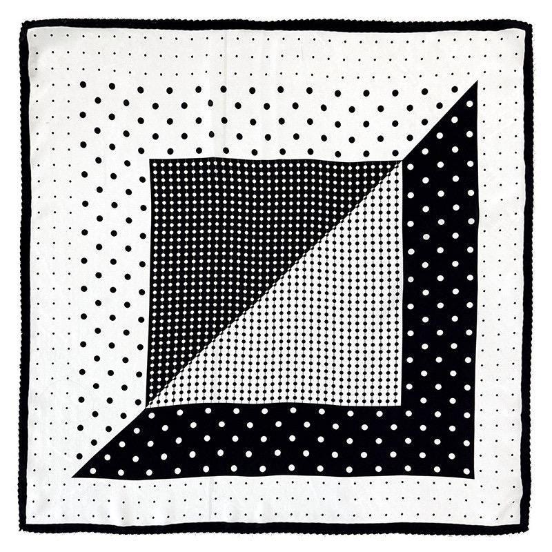 100% Silk Wool Scarf 26"x26" 65x65cm, Black White Polka Dot Silk Square Scarf, Minimalist Neck Head Scarf, French Elegance Bandana Gift