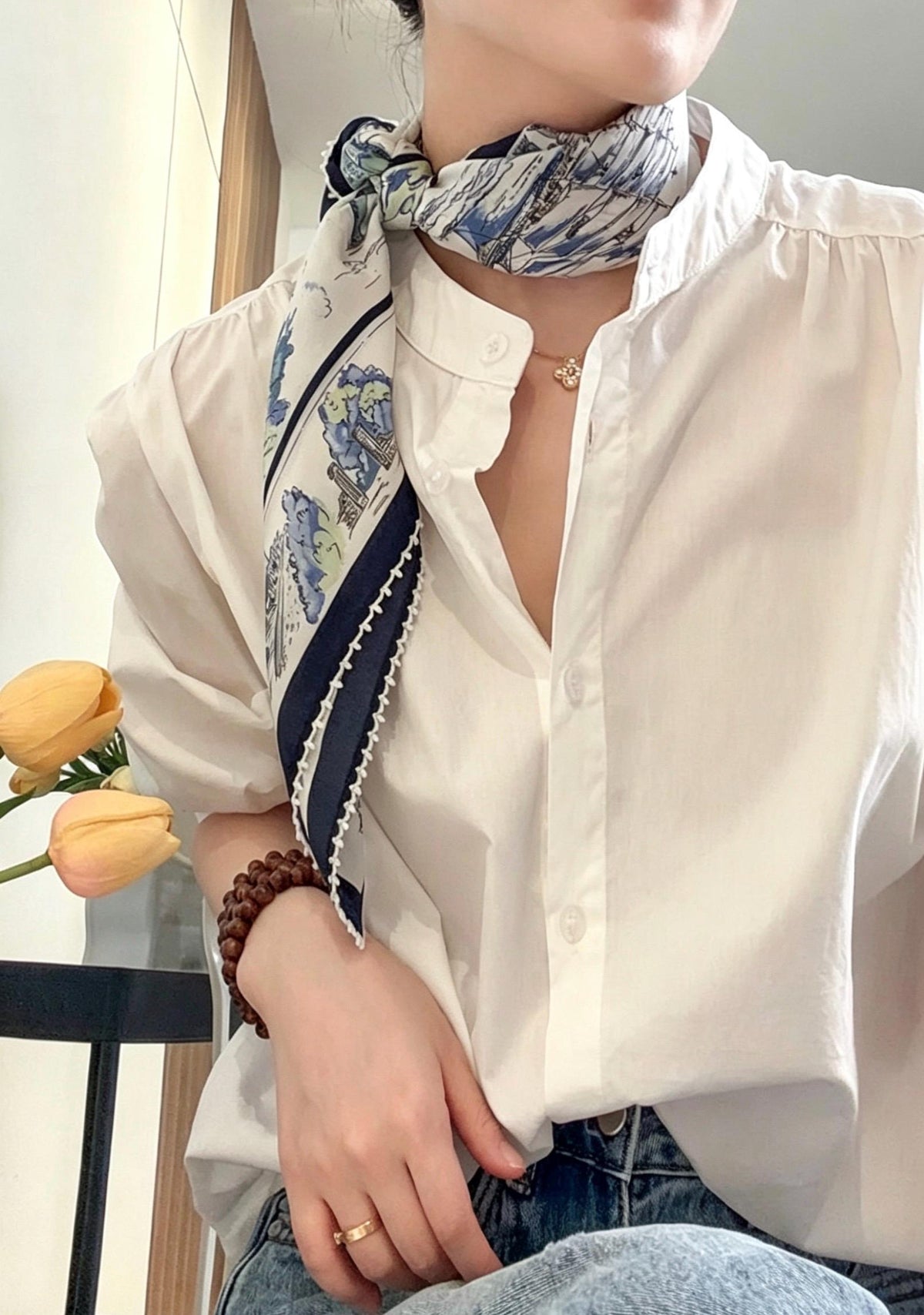 100% Silk Wool Scarf 26"x26" 65x65cm, Nautical Logbook Silk Square Scarf, Ocean Blue Contrast Border Neckerchief, Vintage Sailor Bandana