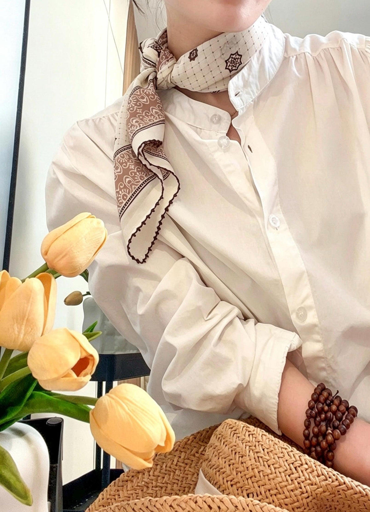 100% Silk Wool Scarf 26"x26" 65x65cm, Caramel Cream Silk Square Scarf, Vintage Mulberry Silk Crepe de Chine Neck Scarf, Gift for Her
