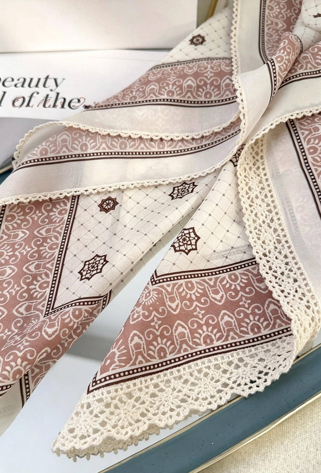 100% Silk Wool Scarf 26"x26" 65x65cm, Caramel Cream Silk Square Scarf, Vintage Mulberry Silk Crepe de Chine Neck Scarf, Gift for Her