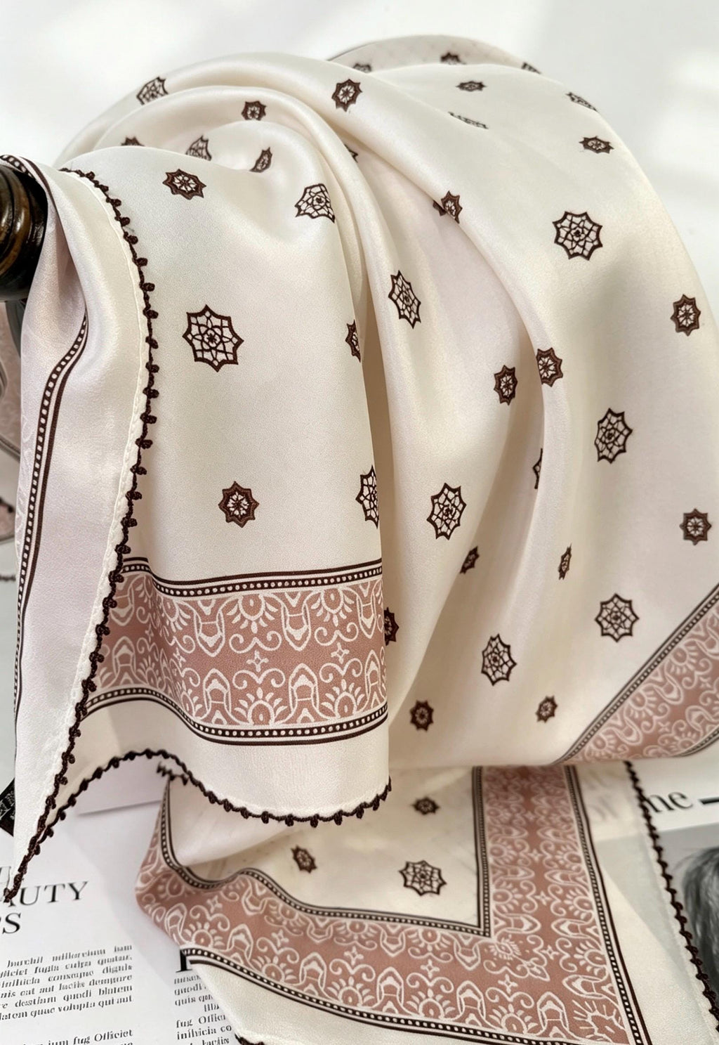 100% Silk Wool Scarf 26"x26" 65x65cm, Caramel Cream Silk Square Scarf, Vintage Mulberry Silk Crepe de Chine Neck Scarf, Gift for Her