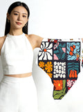 100% Mulberry Silk Scarf 26"x26" 65x65cm, Romantic Spring Color Block Square Scarf, Floral Silk Crepe de Chine Neck Scarf, Gift for Her