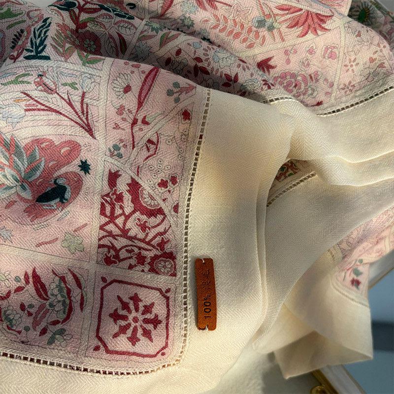 Australian Wool Scarf 35"x35" 88x88cm, Secret Garden Hollow Out Luxury Shawl, Lace Floral Large Square Wrap, Soft Spring Autumn Cape