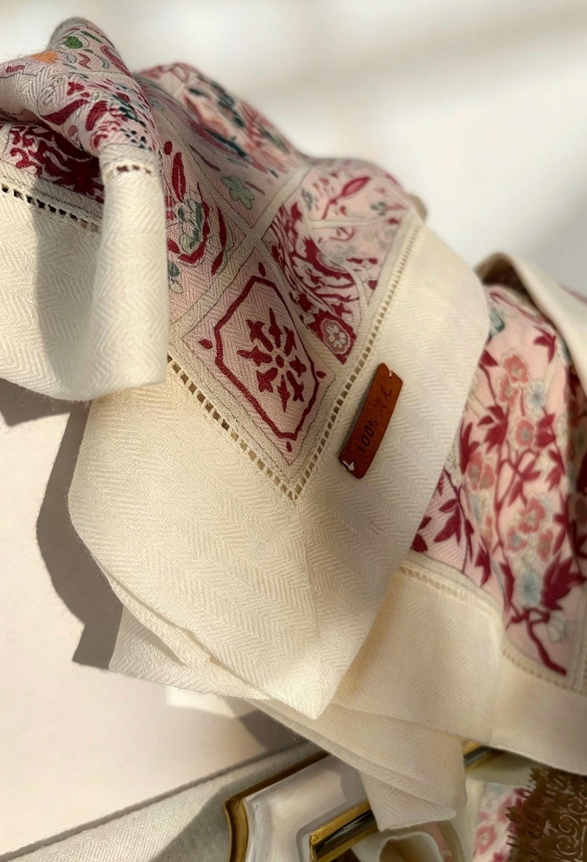 Australian Wool Scarf 35"x35" 88x88cm, Secret Garden Hollow Out Luxury Shawl, Lace Floral Large Square Wrap, Soft Spring Autumn Cape