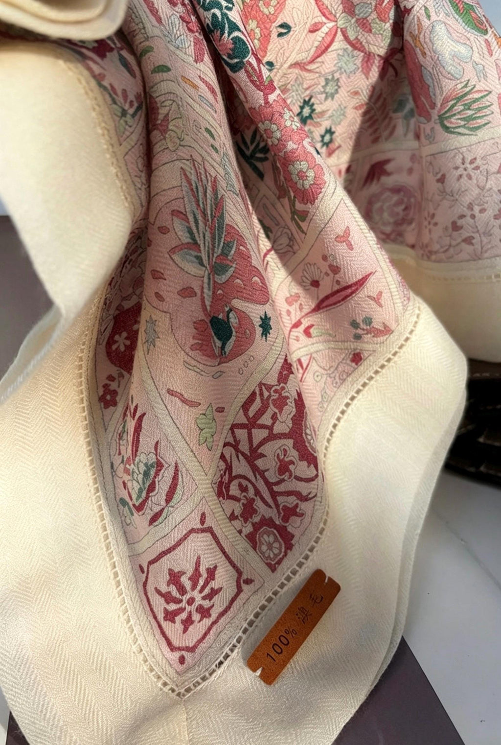 Australian Wool Scarf 35"x35" 88x88cm, Secret Garden Hollow Out Luxury Shawl, Lace Floral Large Square Wrap, Soft Spring Autumn Cape