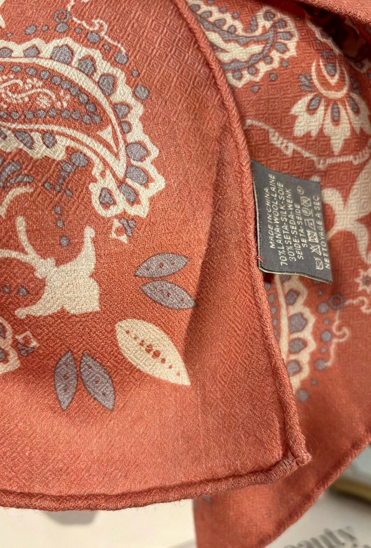 100% Silk Wool Scarf 25"x25" 65x65cm, Rose Pink Paisley Square Scarf, Elegant Winter Neck Scarf for Women, Luxury Silk Wool Wrap