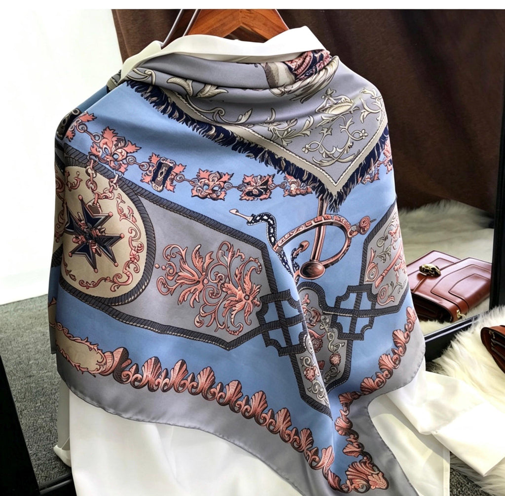100% Mulberry Silk Scarf 43"x43" 110x110cm, Heavy Silk Crepe de Chine Square Shawl, Paisley Patchwork Print, Large Sunscreen Wrap, Silk Gift