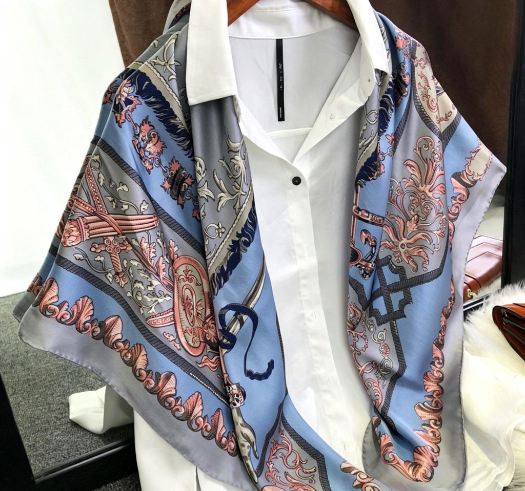 100% Mulberry Silk Scarf 43"x43" 110x110cm, Heavy Silk Crepe de Chine Square Shawl, Paisley Patchwork Print, Large Sunscreen Wrap, Silk Gift