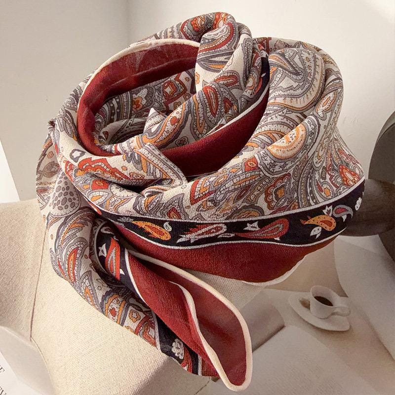 100% Mulberry Silk Scarf 41"x41" 105x105cm, Burgundy Wine Red Large Square Georgette Shawl Wrap, Elegant Quiet Luxury Gift for Her