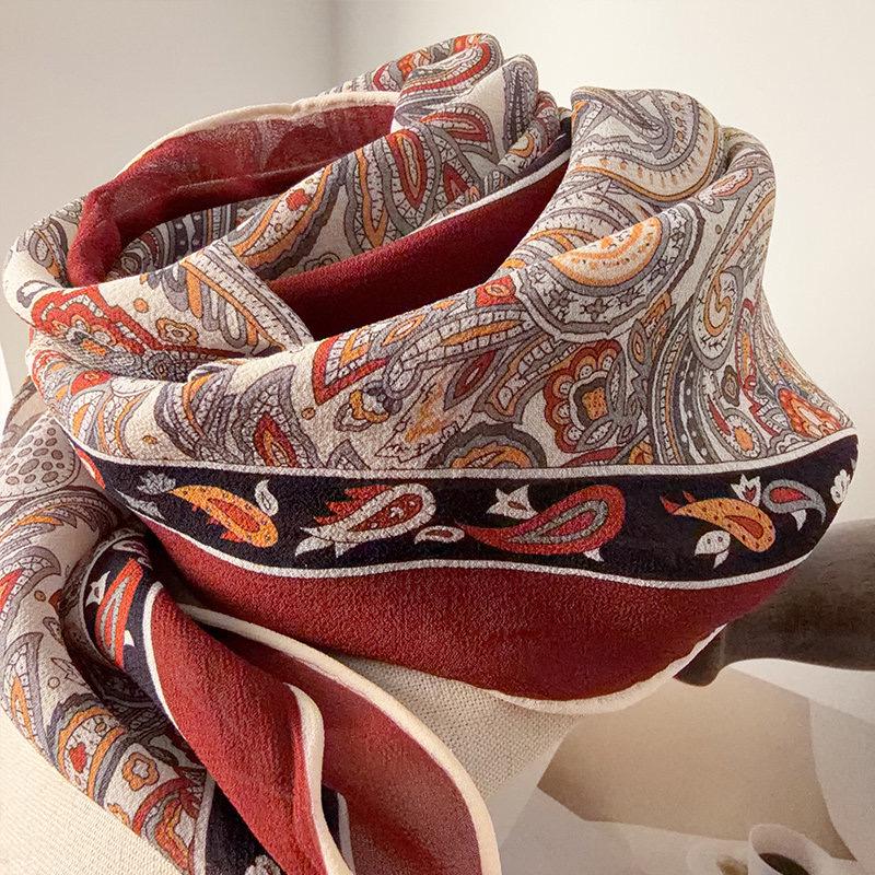 100% Mulberry Silk Scarf 41"x41" 105x105cm, Burgundy Wine Red Large Square Georgette Shawl Wrap, Elegant Quiet Luxury Gift for Her