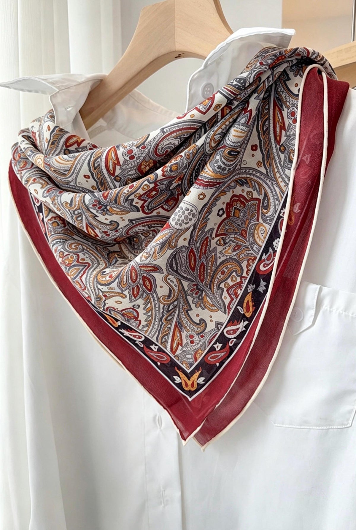100% Mulberry Silk Scarf 41"x41" 105x105cm, Burgundy Wine Red Large Square Georgette Shawl Wrap, Elegant Quiet Luxury Gift for Her