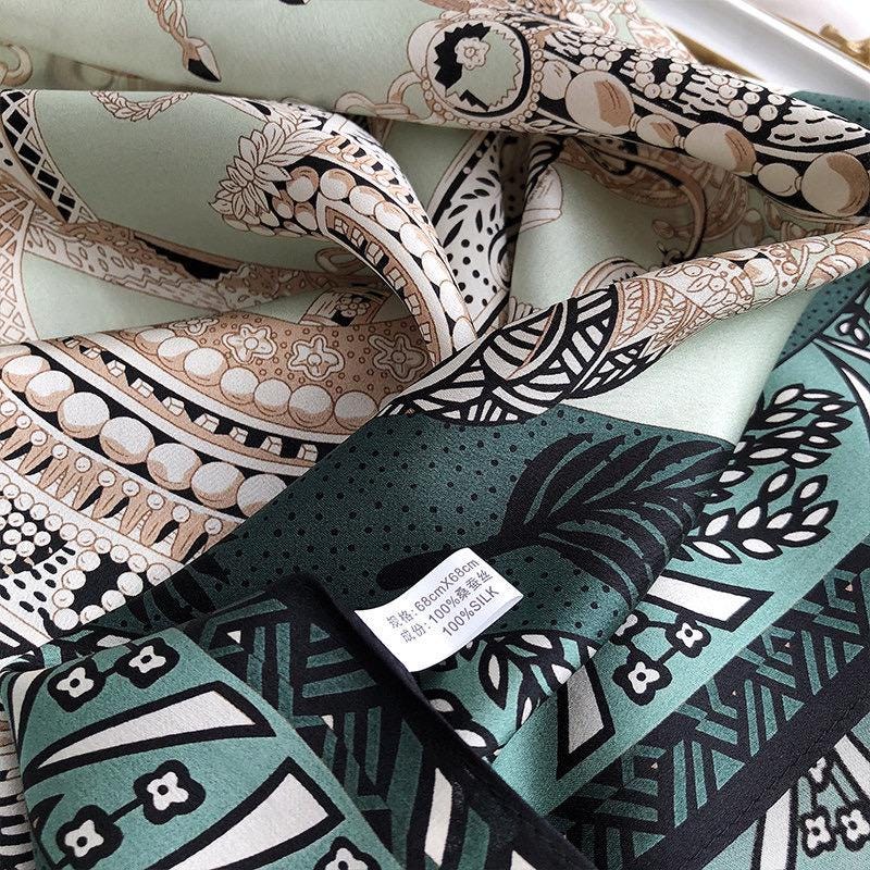 100% Silk Wool Scarf 26"x26" 65x65cm, Dark Emerald Green Silk Square Scarf, Elegant Quiet Luxury Neck Head Handkerchief Gift for Her
