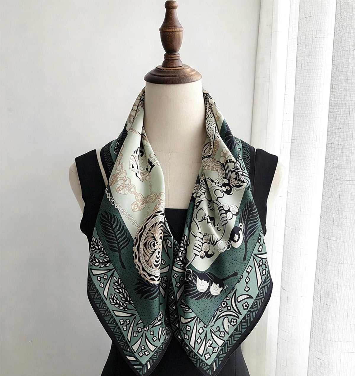 100% Silk Wool Scarf 26"x26" 65x65cm, Dark Emerald Green Silk Square Scarf, Elegant Quiet Luxury Neck Head Handkerchief Gift for Her