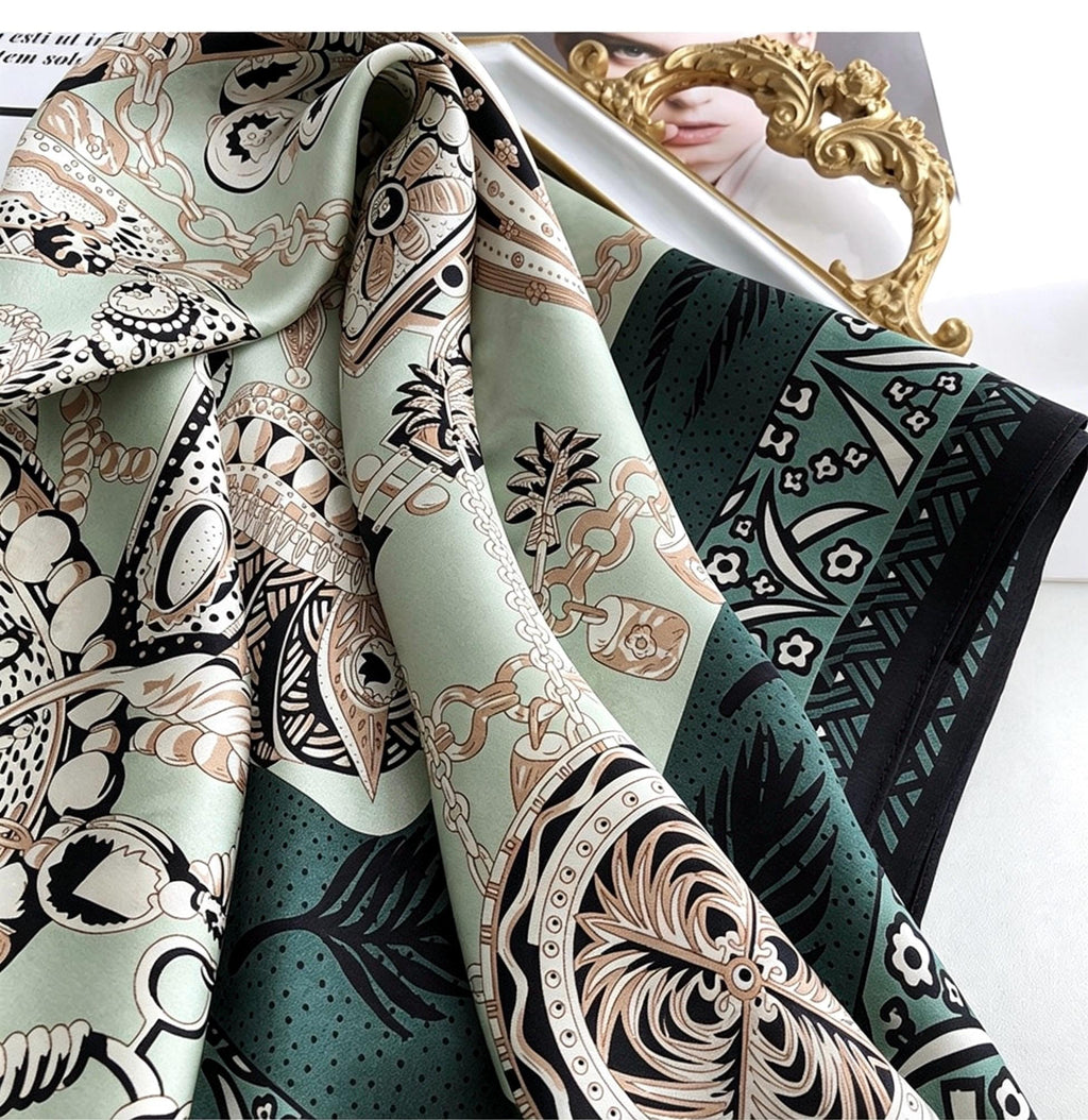 100% Silk Wool Scarf 26"x26" 65x65cm, Dark Emerald Green Silk Square Scarf, Elegant Quiet Luxury Neck Head Handkerchief Gift for Her