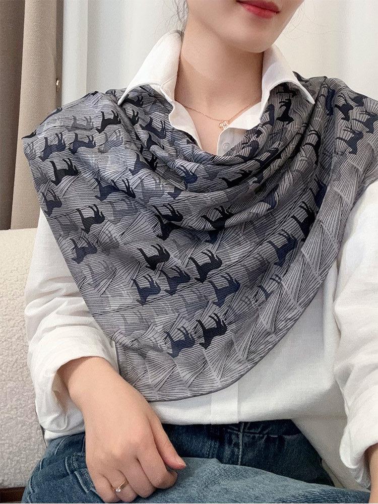 100% Mulberry Silk Scarf 42"x42" 108x108CM, Luxury Silk Sheer Scarf for Women, Equestrian Horse Print, Summer Sun Protection Shawl Wrap