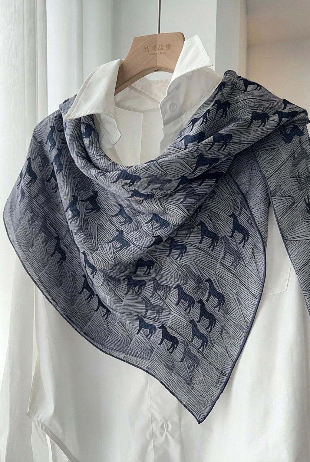 100% Mulberry Silk Scarf 42"x42" 108x108CM, Luxury Silk Sheer Scarf for Women, Equestrian Horse Print, Summer Sun Protection Shawl Wrap